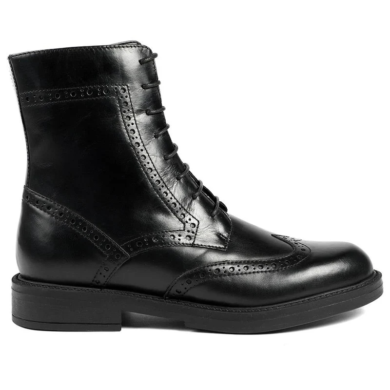 Noir Leather Brogue Lace Up Boots - NOIR / 328 611 - Black