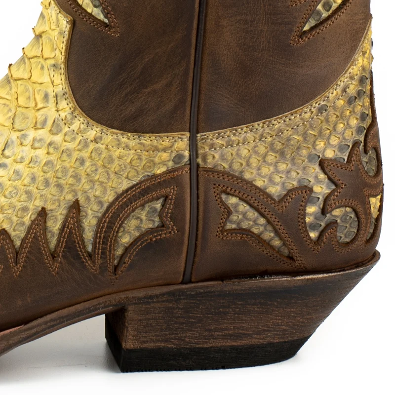 Herren Country Western Cowboystiefel 2567 Exotisches braunes und gelbes Leder