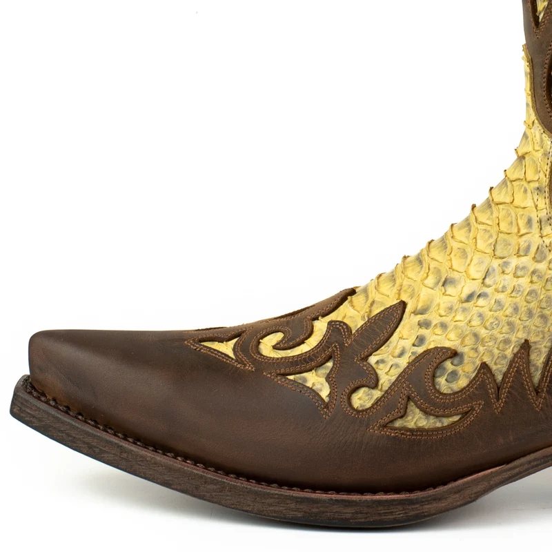 Herren Country Western Cowboystiefel 2567 Exotisches braunes und gelbes Leder