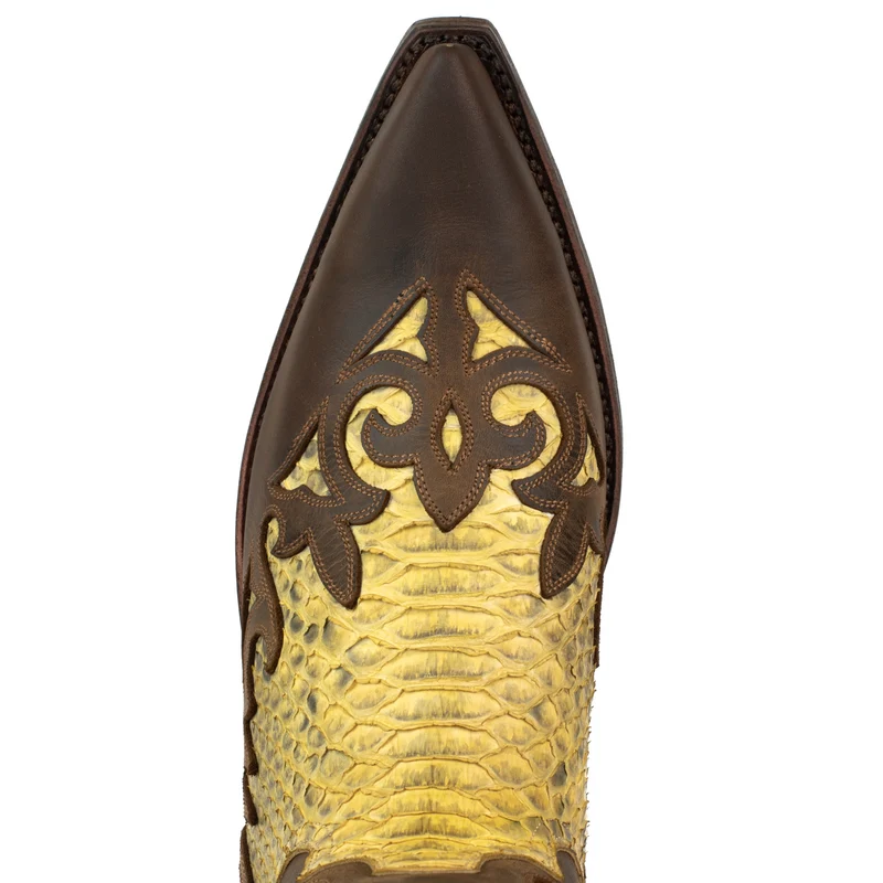 Herren Country Western Cowboystiefel 2567 Exotisches braunes und gelbes Leder