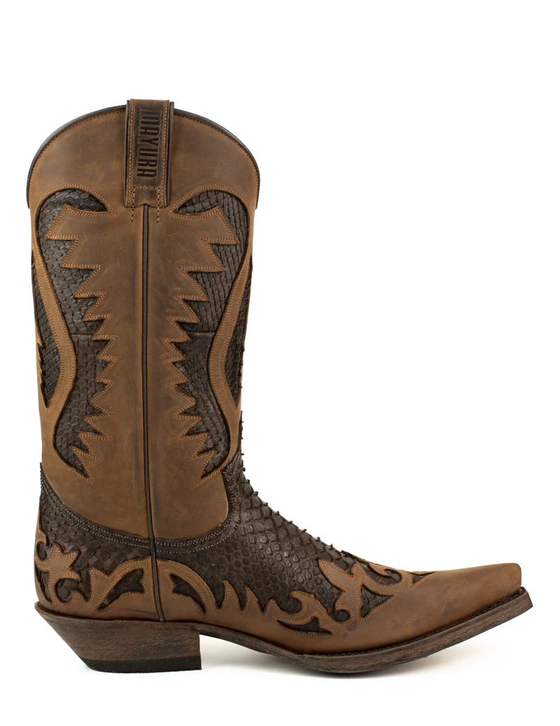 Herren Country Western Cowboystiefel 2567 Exotisches braunes und schwarzes Leder