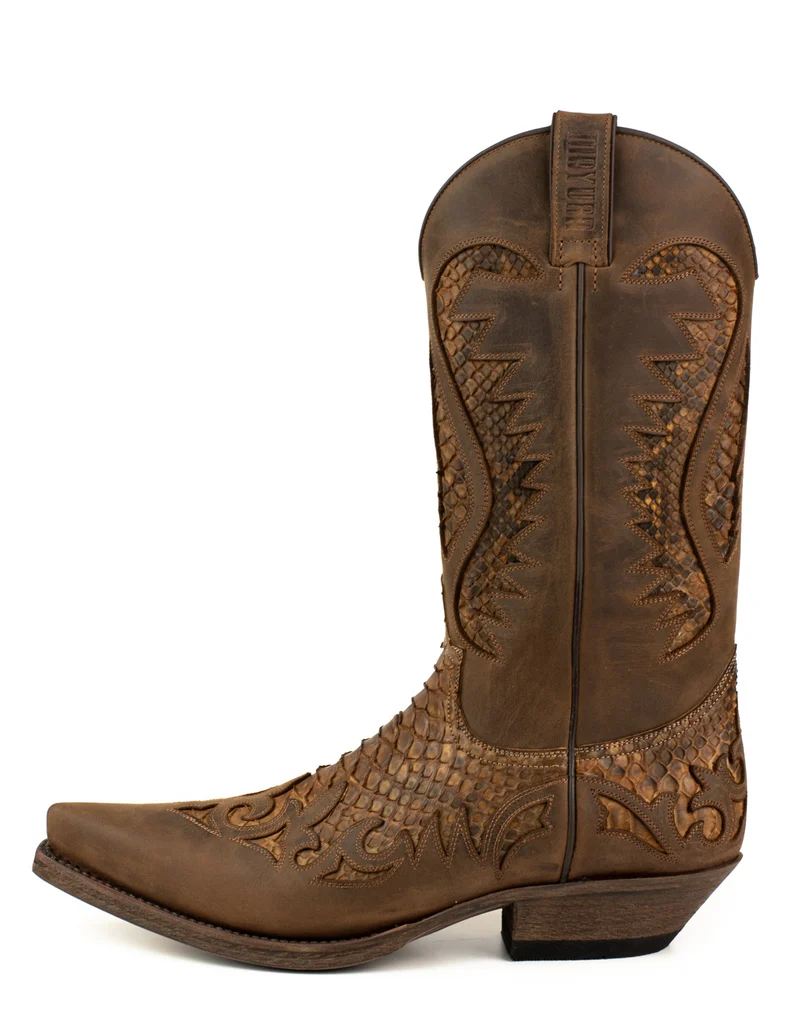 Herren-Country-Western-Cowboystiefel 2567 aus braunem und exotischem braunem Leder