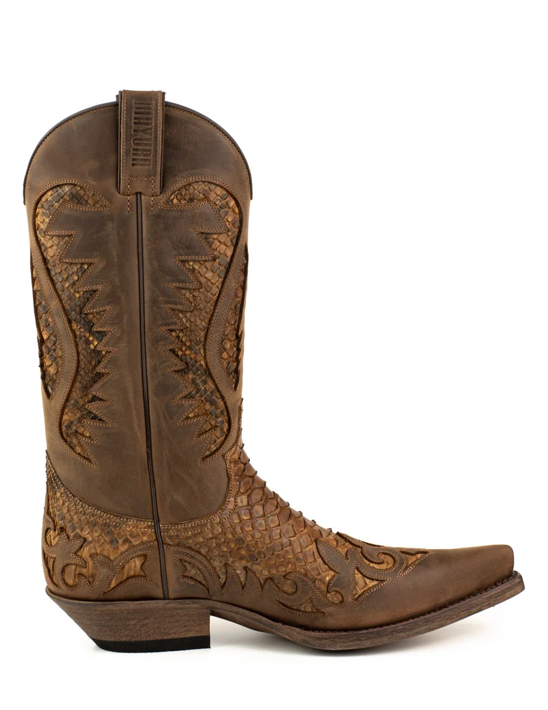 Herren-Country-Western-Cowboystiefel 2567 aus braunem und exotischem braunem Leder