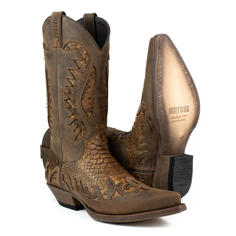 Herren-Country-Western-Cowboystiefel 2567 aus braunem und exotischem braunem Leder