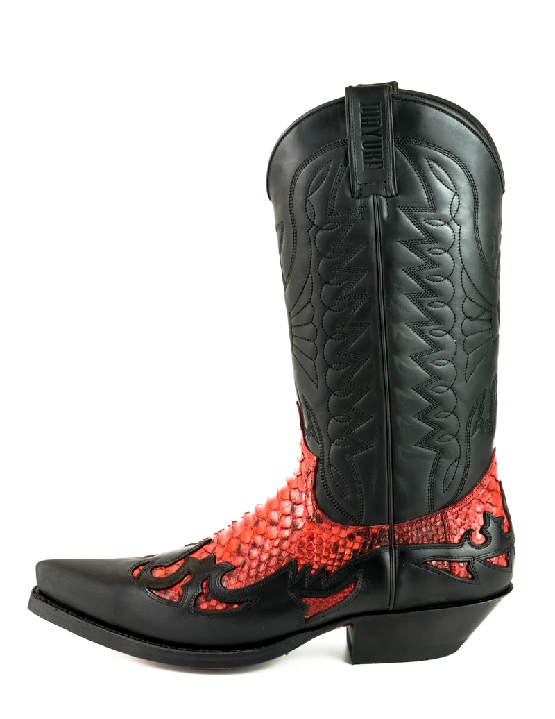 Country- und Western-Cowboystiefel 1935 C für Herren und Damen aus schwarzem und exotischem rotem Leder