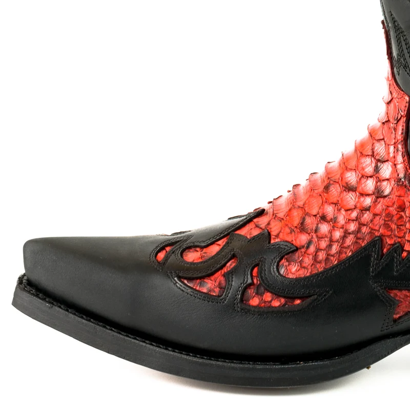 Country- und Western-Cowboystiefel 1935 C für Herren und Damen aus schwarzem und exotischem rotem Leder