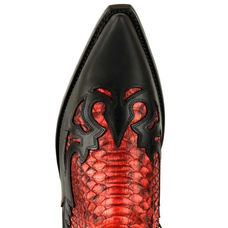 Country- und Western-Cowboystiefel 1935 C für Herren und Damen aus schwarzem und exotischem rotem Leder