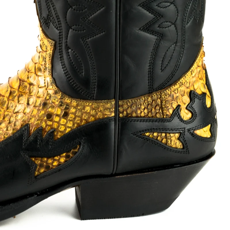 Country- und Western-Cowboystiefel 1935 C für Herren und Damen aus exotischem schwarzem und gelbem Leder