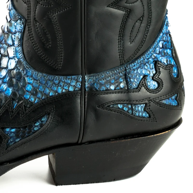 Country- und Western-Cowboystiefel 1935 C für Herren und Damen aus schwarzem und exotischem blauem Leder