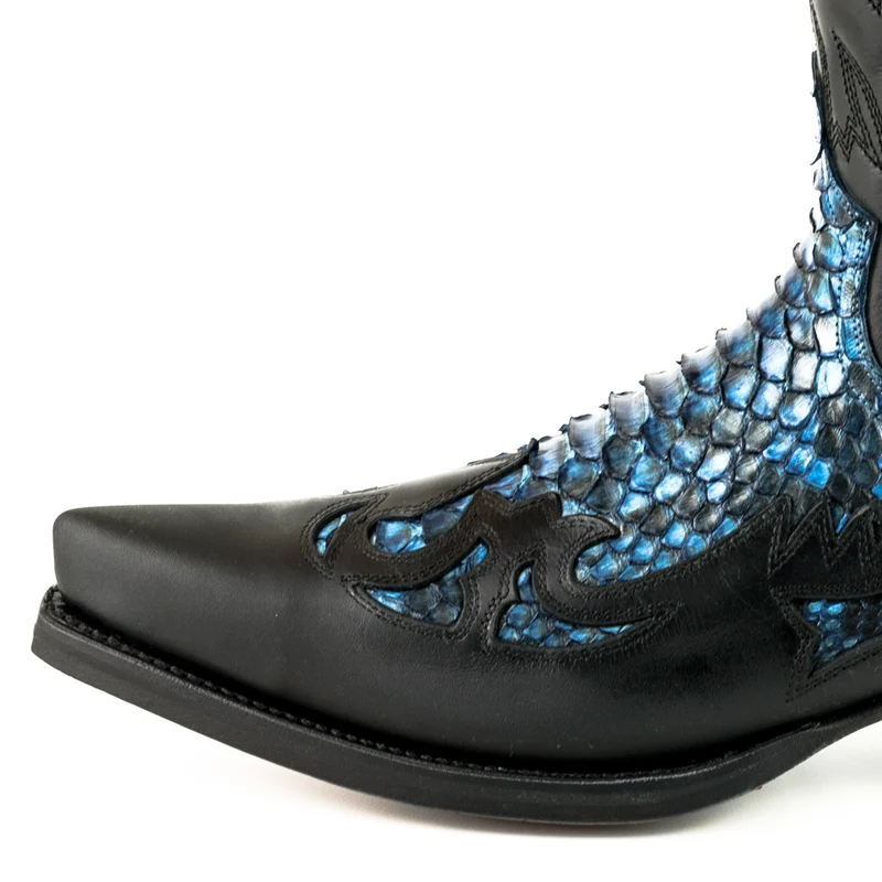 Country- und Western-Cowboystiefel 1935 C für Herren und Damen aus schwarzem und exotischem blauem Leder