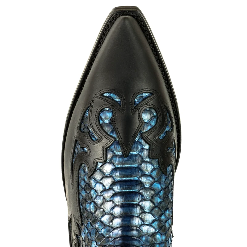 Country- und Western-Cowboystiefel 1935 C für Herren und Damen aus schwarzem und exotischem blauem Leder