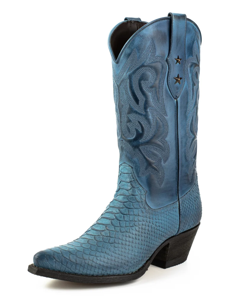 Country- und Western-Cowboystiefel für Damen 2524 Blaues Leder
