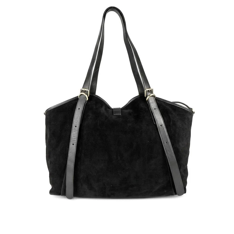 Vina Leather Buckle Fasten Shoulder Bag - VINA / 330 383 - Black Suede