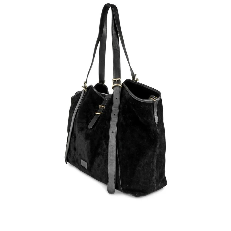 Vina Leather Buckle Fasten Shoulder Bag - VINA / 330 383 - Black Suede