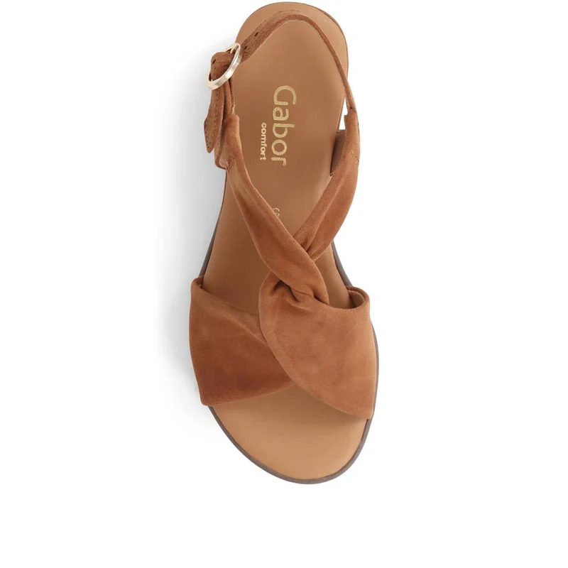 Gabor Rich Wide Fit Leather Twist-Front Sandals - GAB31514 / 317 898 - Tan