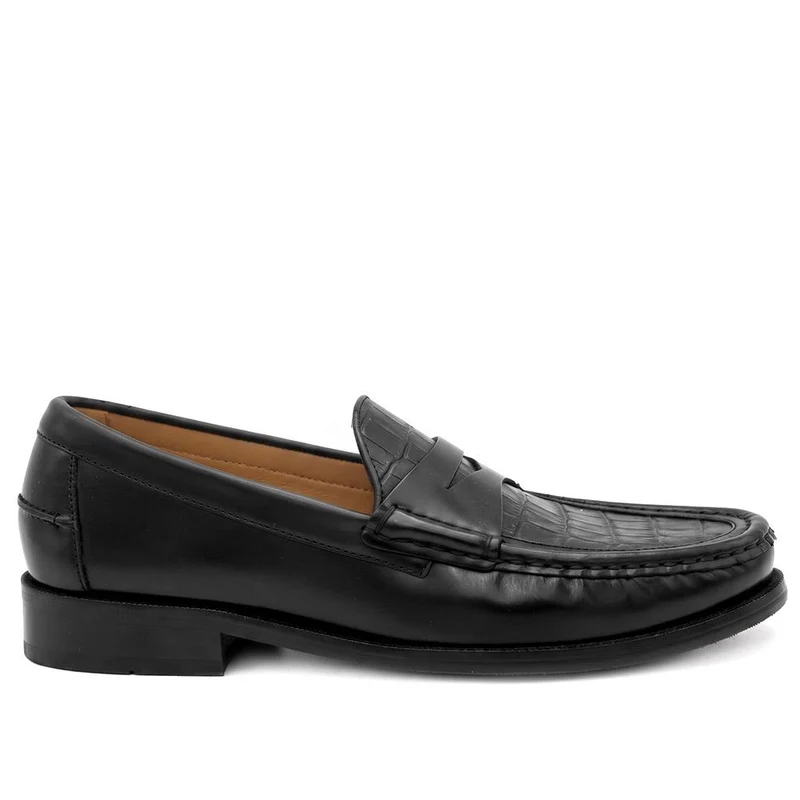 Romsey Leather Penny Loafers - ROMSEY / 329 957 - Black Croc