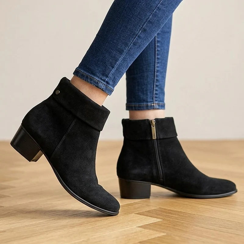 Madrigal Leather Cushioned Ankle Boots - MADRIGAL / 329 832 - Black Suede