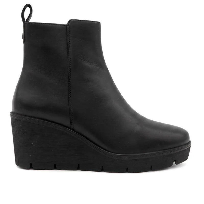 Memento Leather Wedge Heel Ankle Boots - MEMENTO / 329 837 - Black