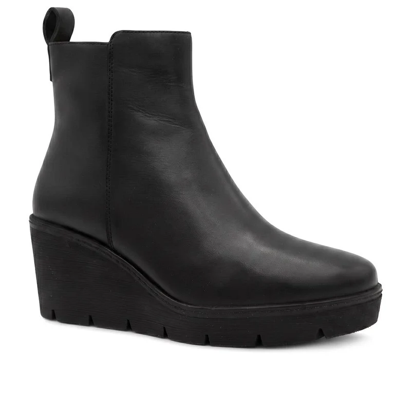 Memento Leather Wedge Heel Ankle Boots - MEMENTO / 329 837 - Black