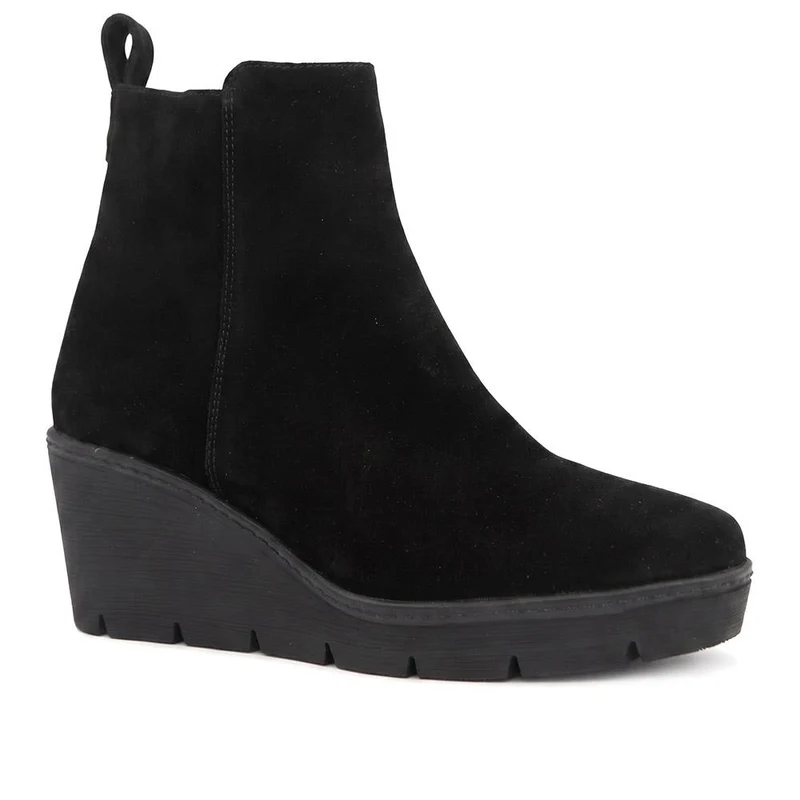 Memento Leather Wedge Heel Ankle Boots - MEMENTO / 329 837 - Black Suede