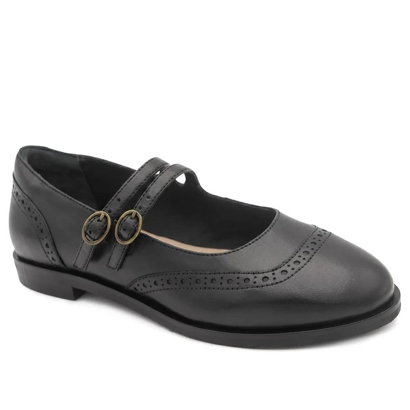 Sansa Leather Mary Janes With Brogue Detailing - SANSA / 329 916 - Black