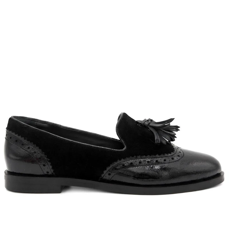 Siri Leather Brogue Detailed Tassel Loafers - SIRI / 329 917 - Black
