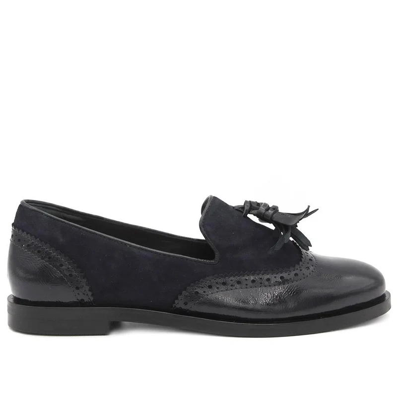 Siri Leather Brogue Detailed Tassel Loafers - SIRI / 329 917 - Navy Patent