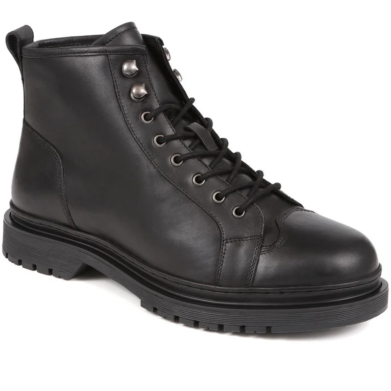 Denzel Leather Lace Up Boots - DENZEL / 324 394 - Black
