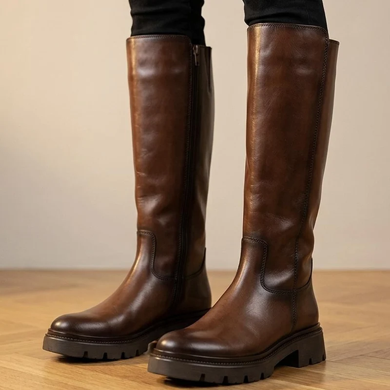Gabor Leather Chunky Sole Long Boots - GAB44504 / 330 012 - Cognac Leather