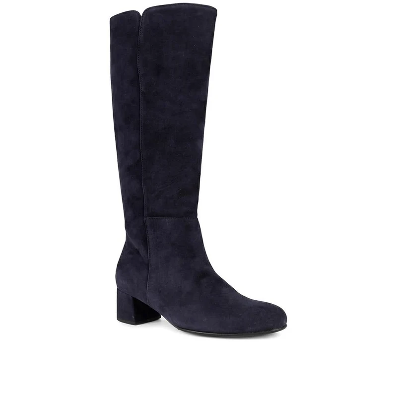 Gabor Leather Block Heel Long Boots - GAB44500 / 330 008 - Navy Suede