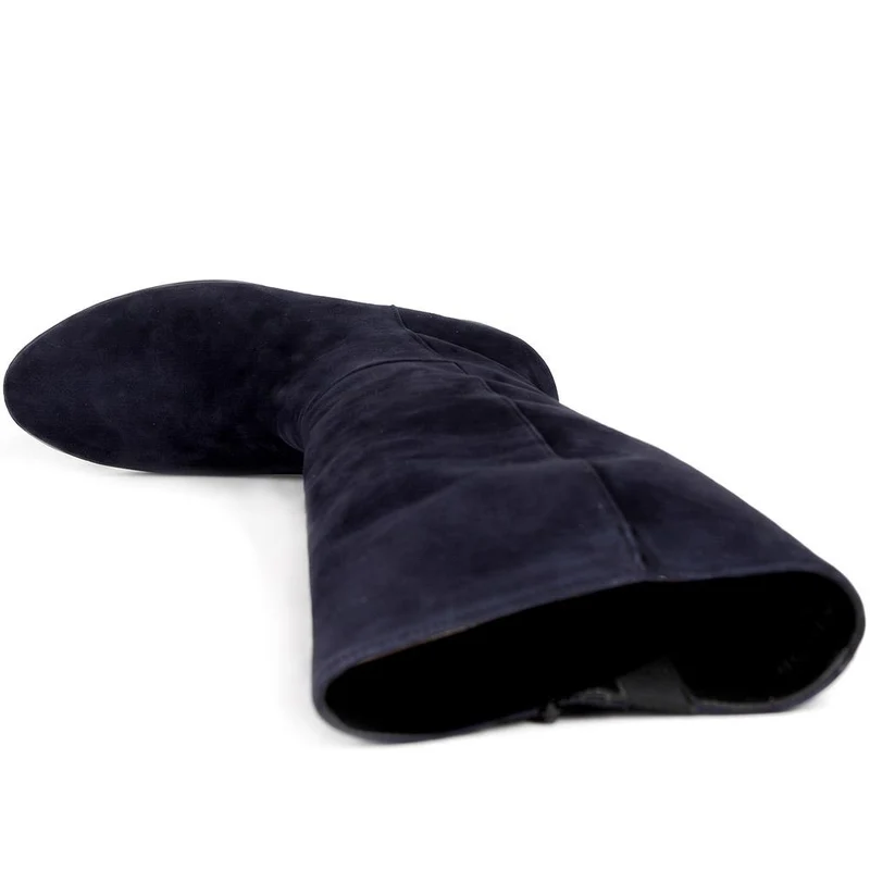 Gabor Leather Block Heel Long Boots - GAB44500 / 330 008 - Navy Suede