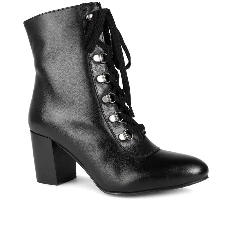 Liana Wide Fit Lace Up Heeled Ankle Boots - LIANAWIDE / 329 770 - Black Leather