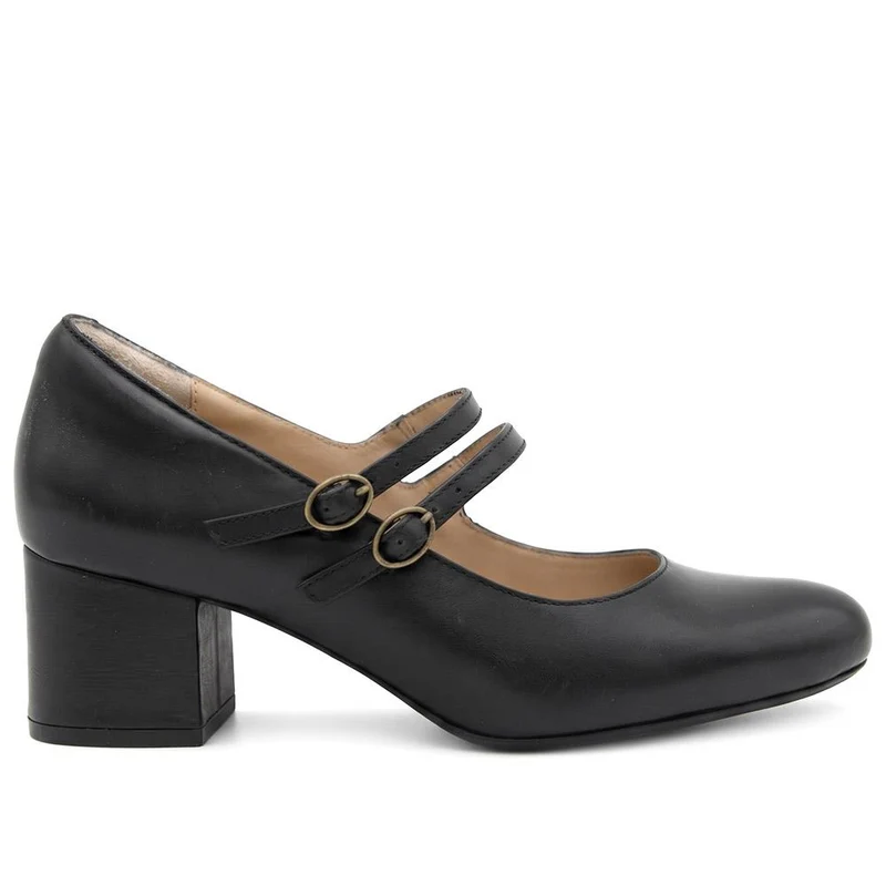 Xanthi Wide-Fit Heeled Mary Janes - XANTHIWIDE / 328 521 - Black Leather