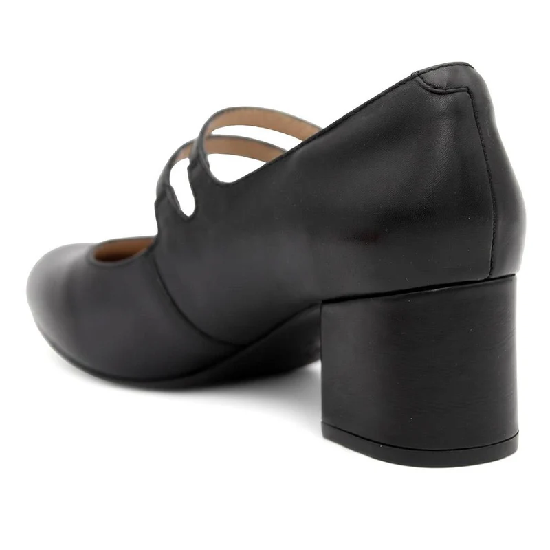 Xanthi Wide-Fit Heeled Mary Janes - XANTHIWIDE / 328 521 - Black Leather
