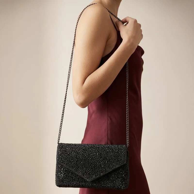 Vertigo Touch Fasten Embellished Clutch Bag - VERTIGO / 328 606 - Black Sparkle