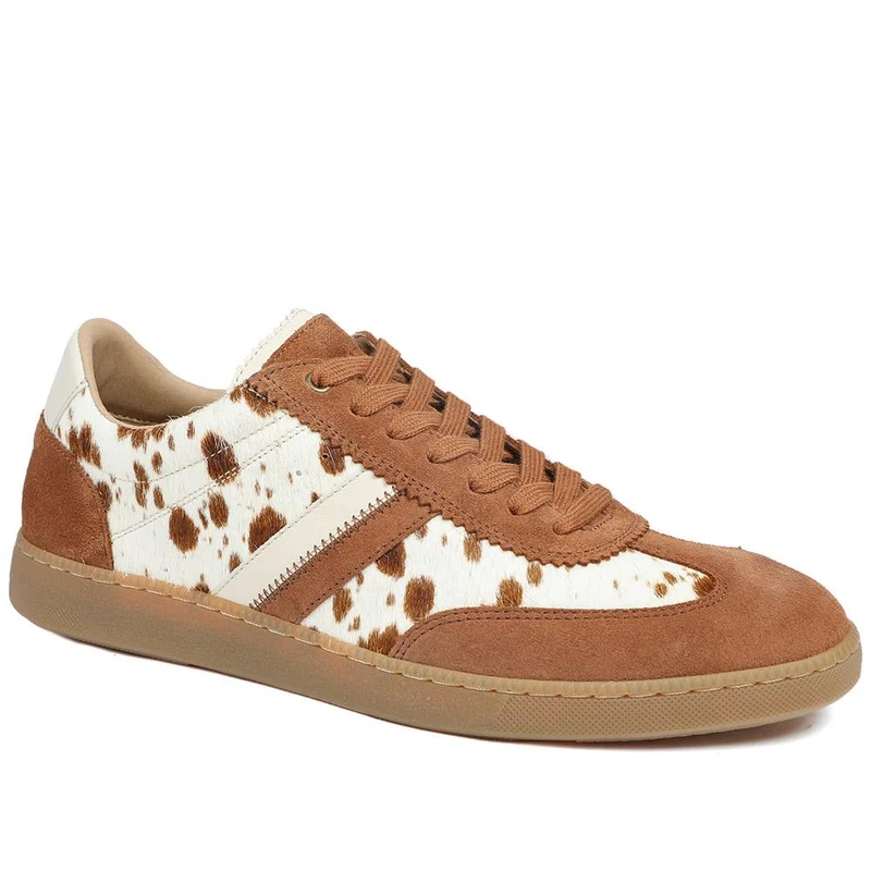 Annora Casual Leather Trainers - ANNORA / 328 757 - Tan Cow Print