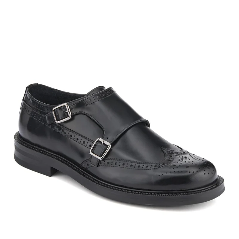 Nathan Leather Double Monk Shoes - NATHAN / 328 501 - Black
