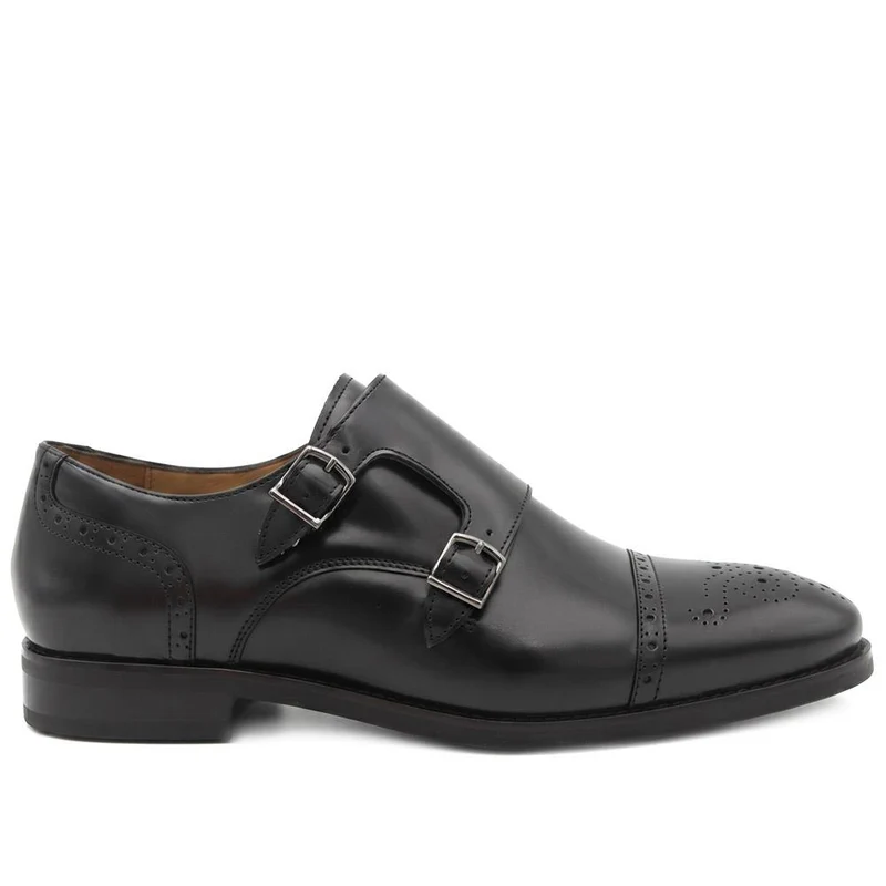 Nation Leather Dual Strap Monk Shoes - NATION / 329 976 - Black Leather