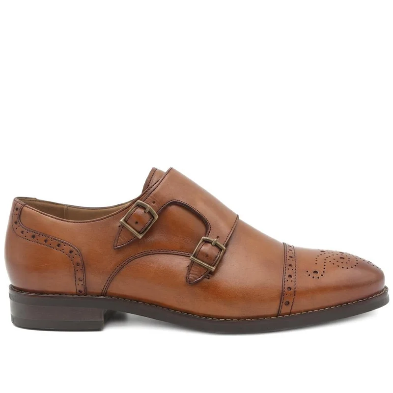 Nation Leather Dual Strap Monk Shoes - NATION / 329 976 - Tan Leather