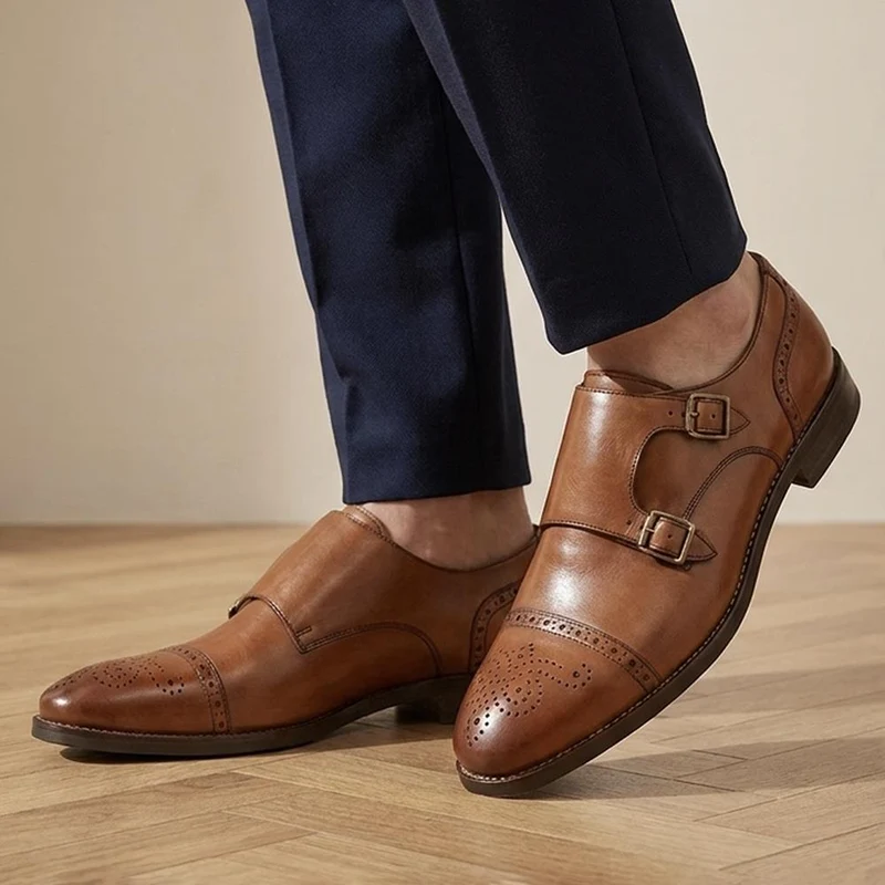 Nation Leather Dual Strap Monk Shoes - NATION / 329 976 - Tan Leather