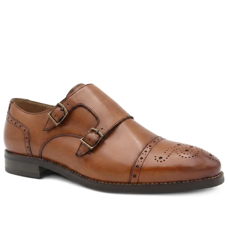 Nation Leather Dual Strap Monk Shoes - NATION / 329 976 - Tan Leather