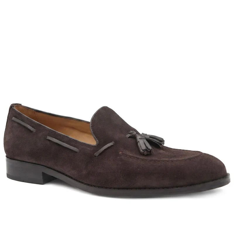 Rolando Leather Tassel Loafers - ROLANDO / 329 985 - Dark Brown Suede
