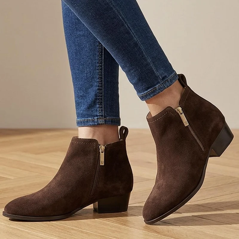 Floralie Leather Cushioned Ankle Boots - FLORALIE / 329 919 - Choco Suede