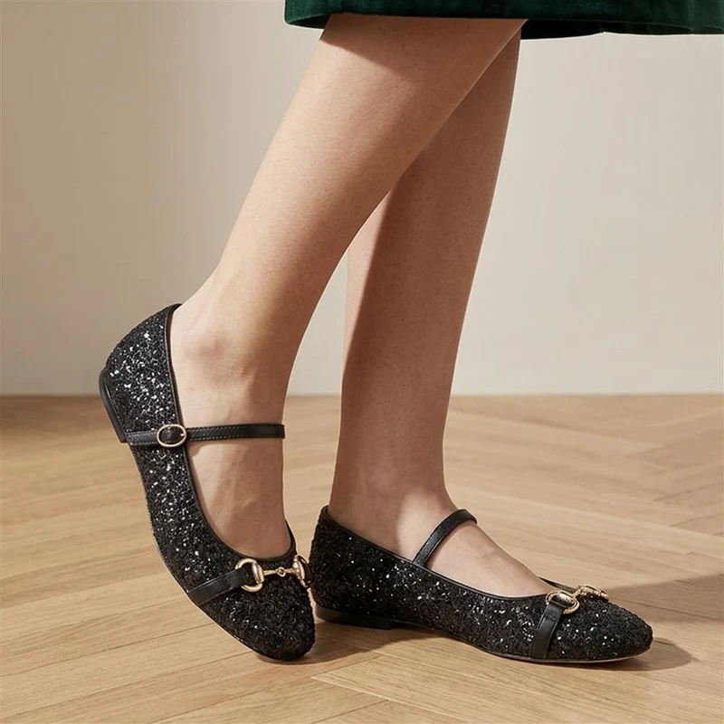 Seraphine Leather Mary Janes With Snaffle Detail - SERAPHINE / 329 921 - Black Glitter