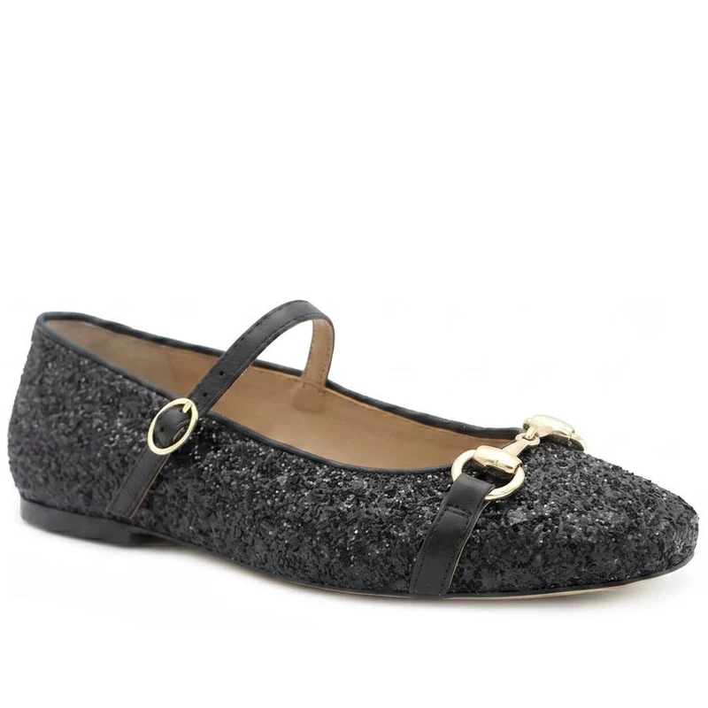 Seraphine Leather Mary Janes With Snaffle Detail - SERAPHINE / 329 921 - Black Glitter