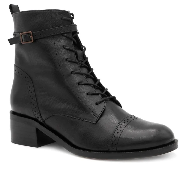 Madie Wide Fit Heeled Leather Ankle Boots - MADIEWIDE / 329 774 - Black Leather