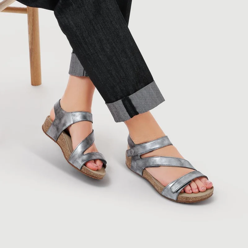 All-Leather Touch-Fasten Sandals - JOSEF41513 / 327 241 - Silver