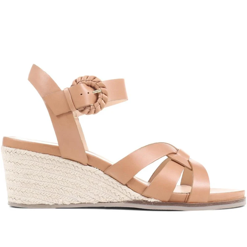 Loriana Leather Woven Wedge Sandals - LORIANA / 323 346 - Tan