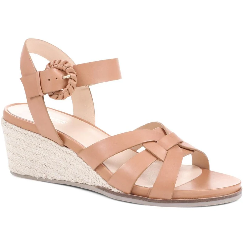 Loriana Leather Woven Wedge Sandals - LORIANA / 323 346 - Tan