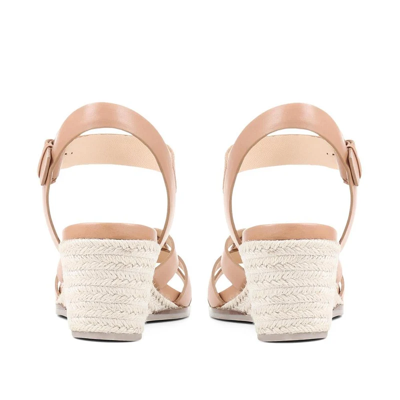 Loriana Leather Woven Wedge Sandals - LORIANA / 323 346 - Tan